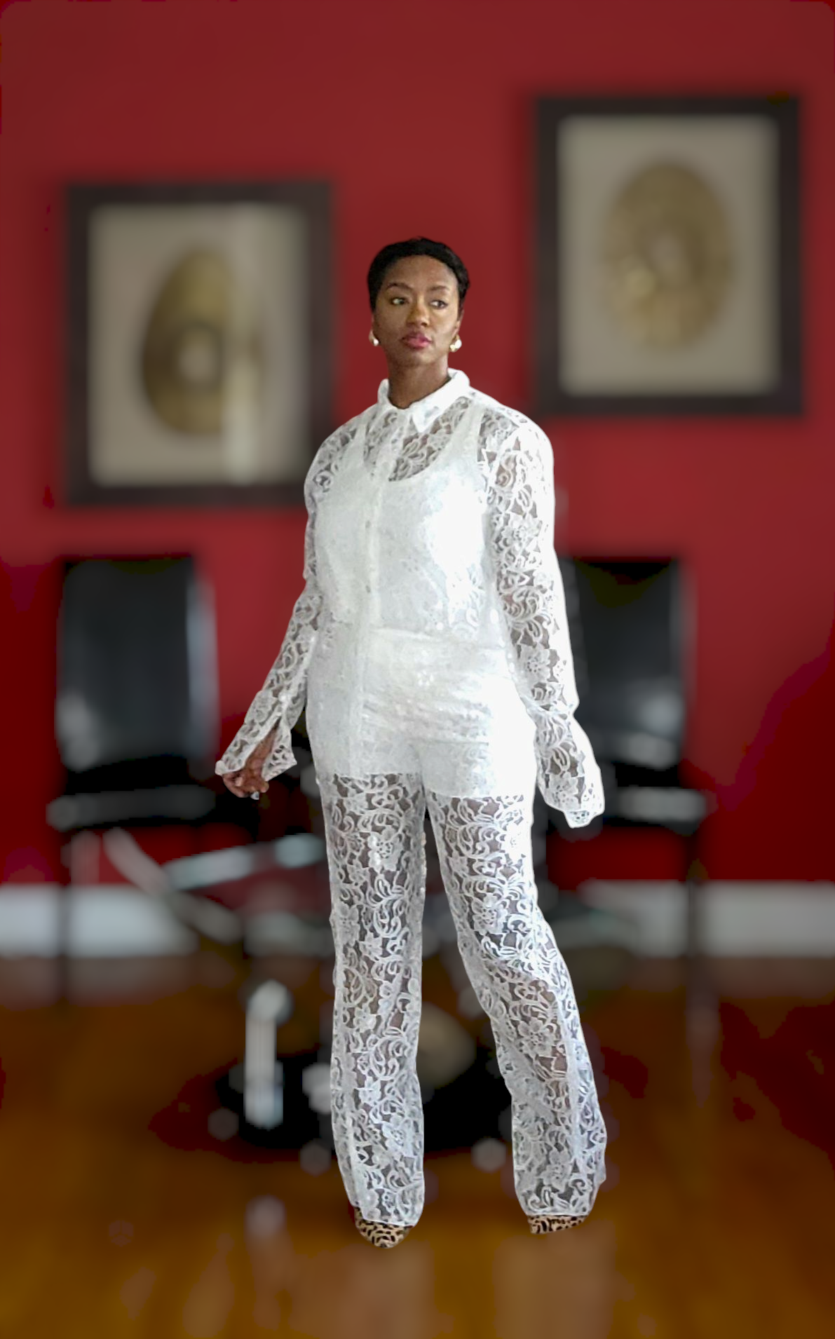 Luxuriously Laced Pants Set