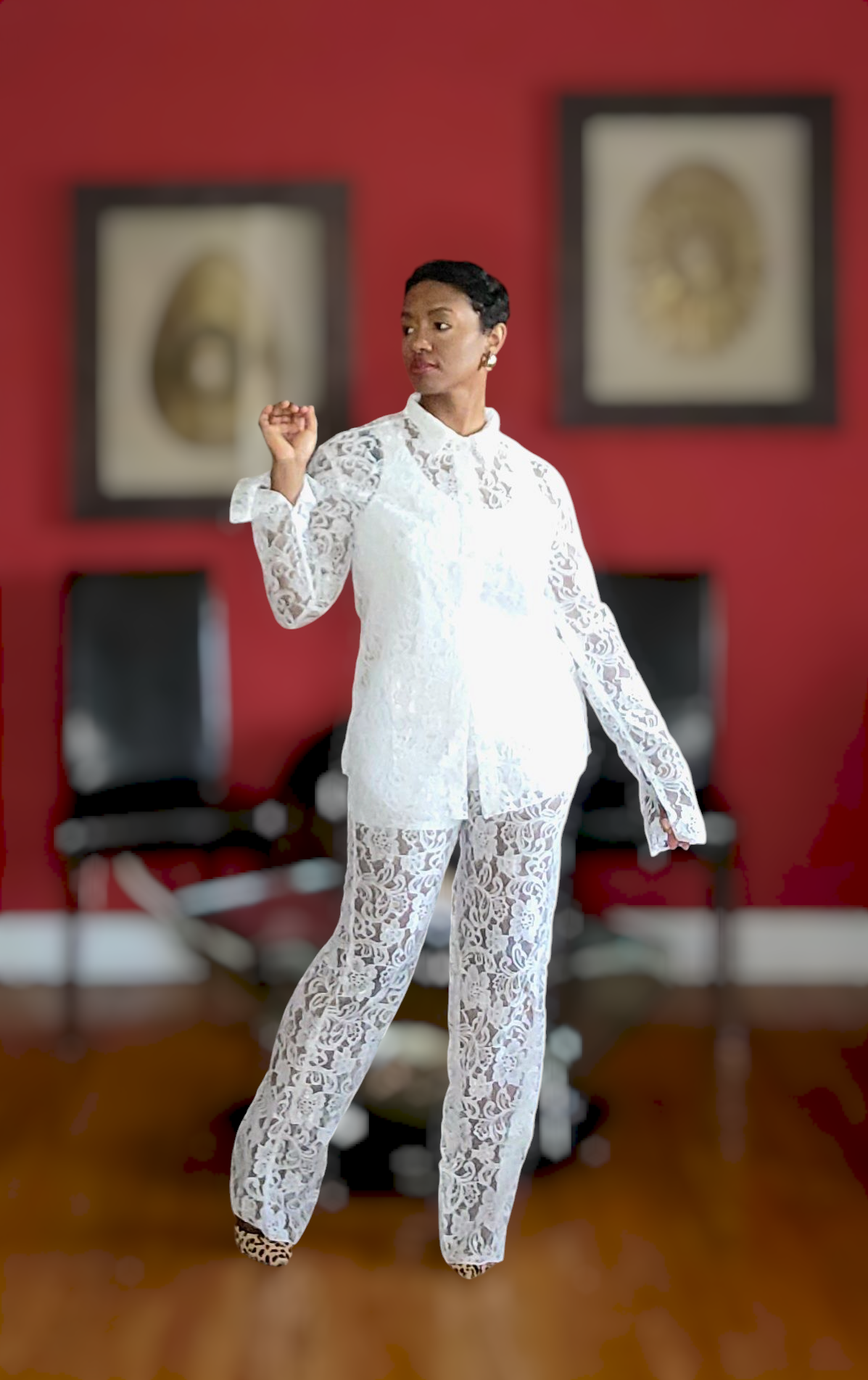 Luxuriously Laced Pants Set